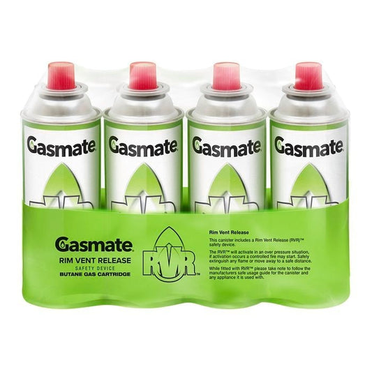 Gasmate 220g Rim Vent Safety Butane Gas Cartridge - 4 Pack